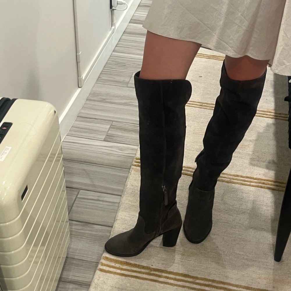 Dark Gray Suede Knee-High Boots